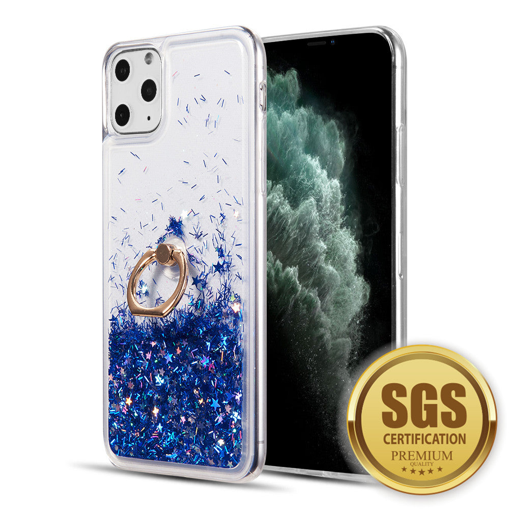 Apple iPhone 13 Pro Max Case Slim Liquid Sparkle Flowing Glitter TPU with Ring Holder Kickstand - Blue