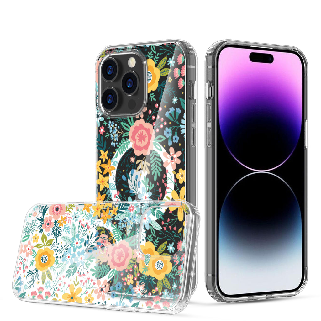 Apple iPhone 14 Pro Max Case Slim Magsafe Compatible Clear Protective Floral Design - Flower