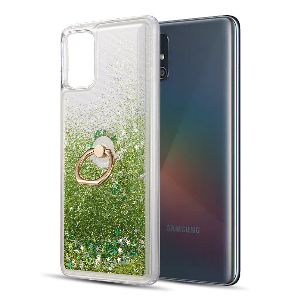 Samsung Galaxy A51 Case Slim Liquid Sparkle Flowing Glitter TPU with Ring Holder Kickstand - Green