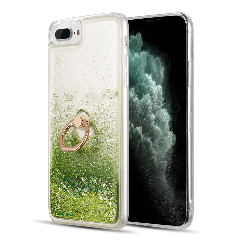 Apple iPhone 8 Plus, iPhone 7 Plus Case Slim Liquid Sparkle Flowing Glitter TPU with Ring Holder Kickstand - Green
