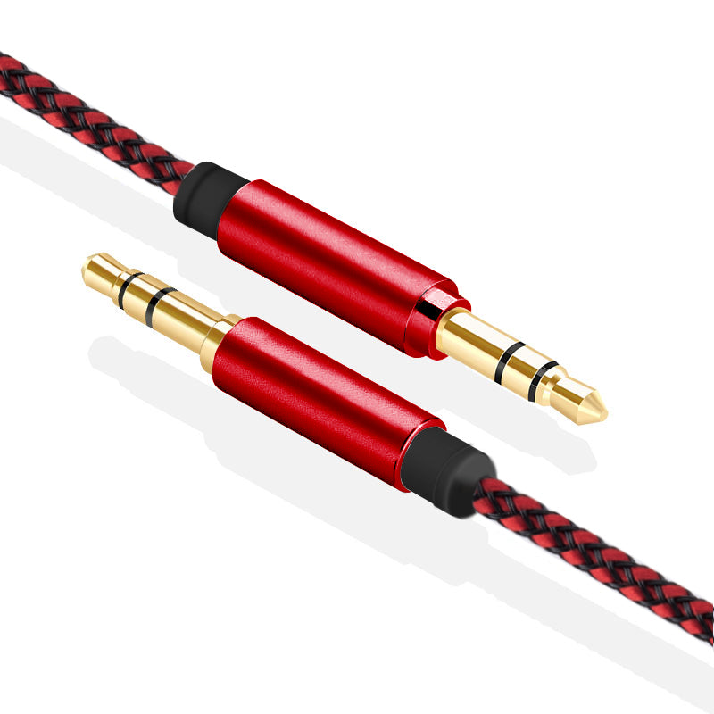 Universal 3.5mm Male - Male Braided Audio Cable with Aluminum Connector - Black & Red