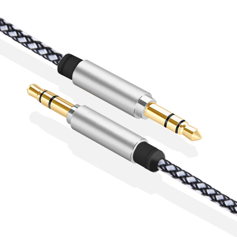 Universal 3.5mm Male - Male Braided Audio Cable with Aluminum Connector - Black & White