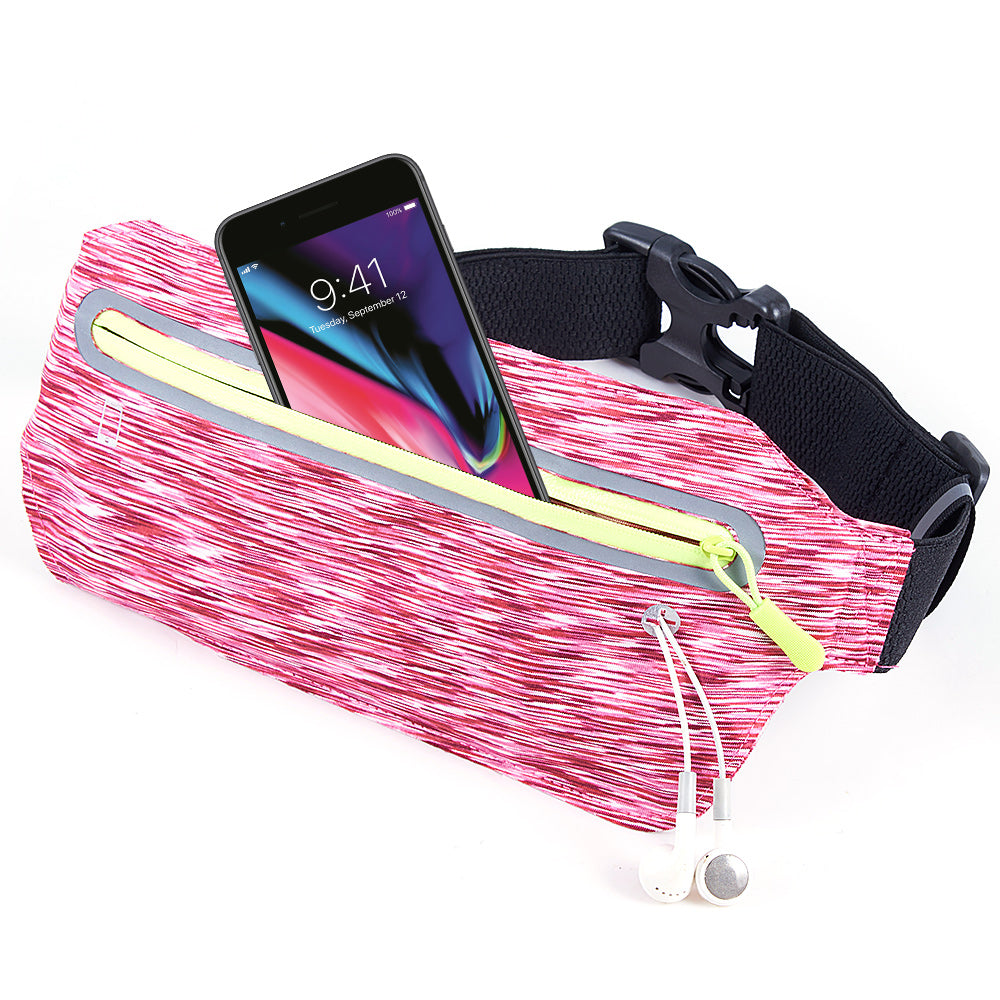 Super Slim Atheletic Fabric Running Belt with Large Phone Pocket No-Bounce Waist Pack for Hiking Running Fitness Glow In Dark - Purple