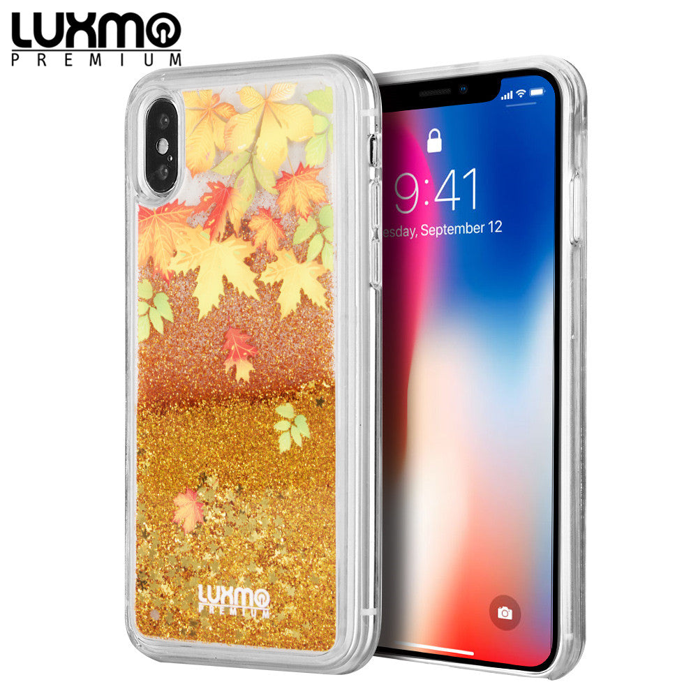 Case for Apple iPhone XS / X Fusion Liquid Sparkling Flowing Sand Luxmo Premium Waterfall Series - Shades Of Autumn