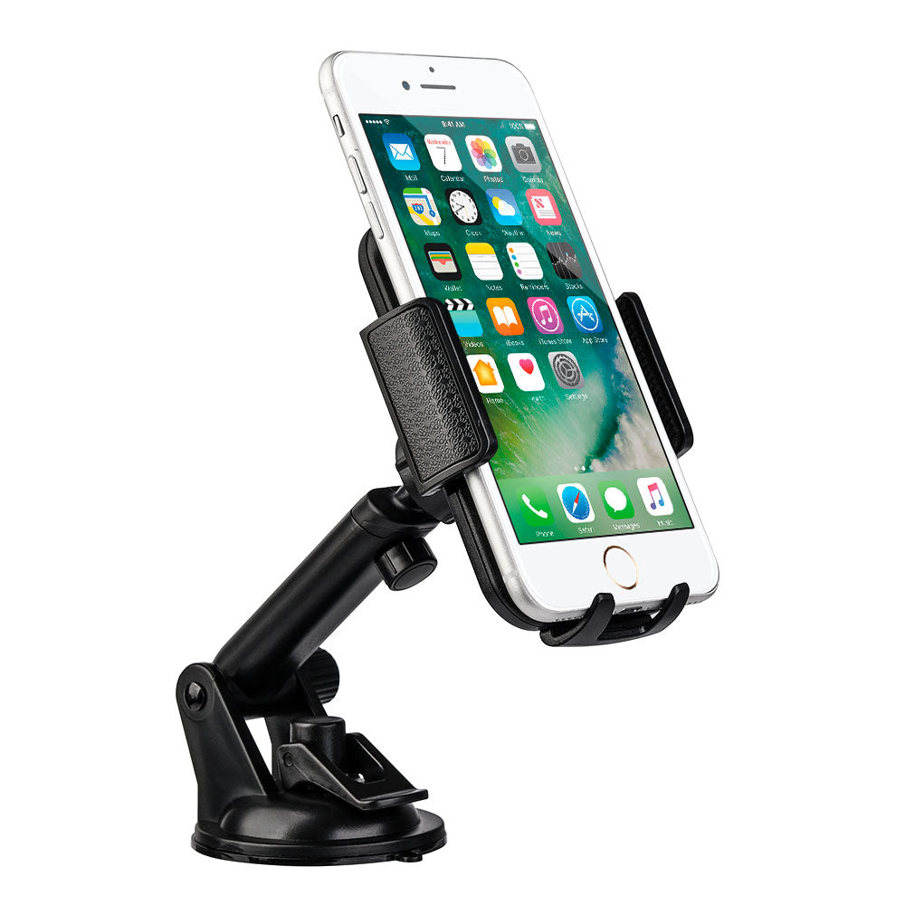 Universal Dashboard and Windshield Phone Car Mount Holder with Adjustable Extension Arm - Black