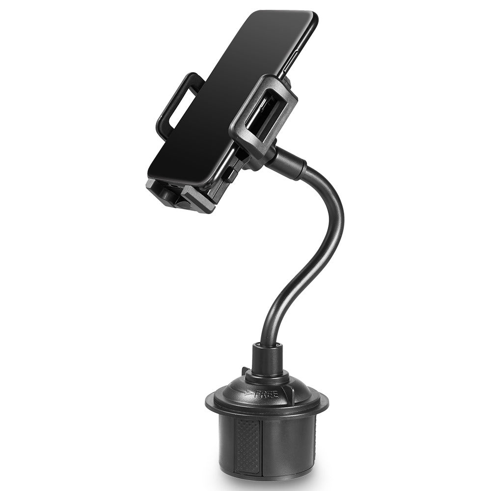 Universal Cup Holder Car Mount with Adjustable Extension Arm and Rotatable Cradle with Quick Release Button - Black