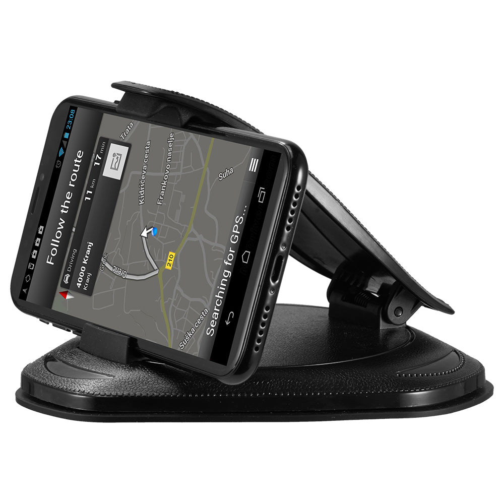 Universal Clamshell Style Dashboard Phone Car Mount Holder with Adhesive Silicone Pad - Black