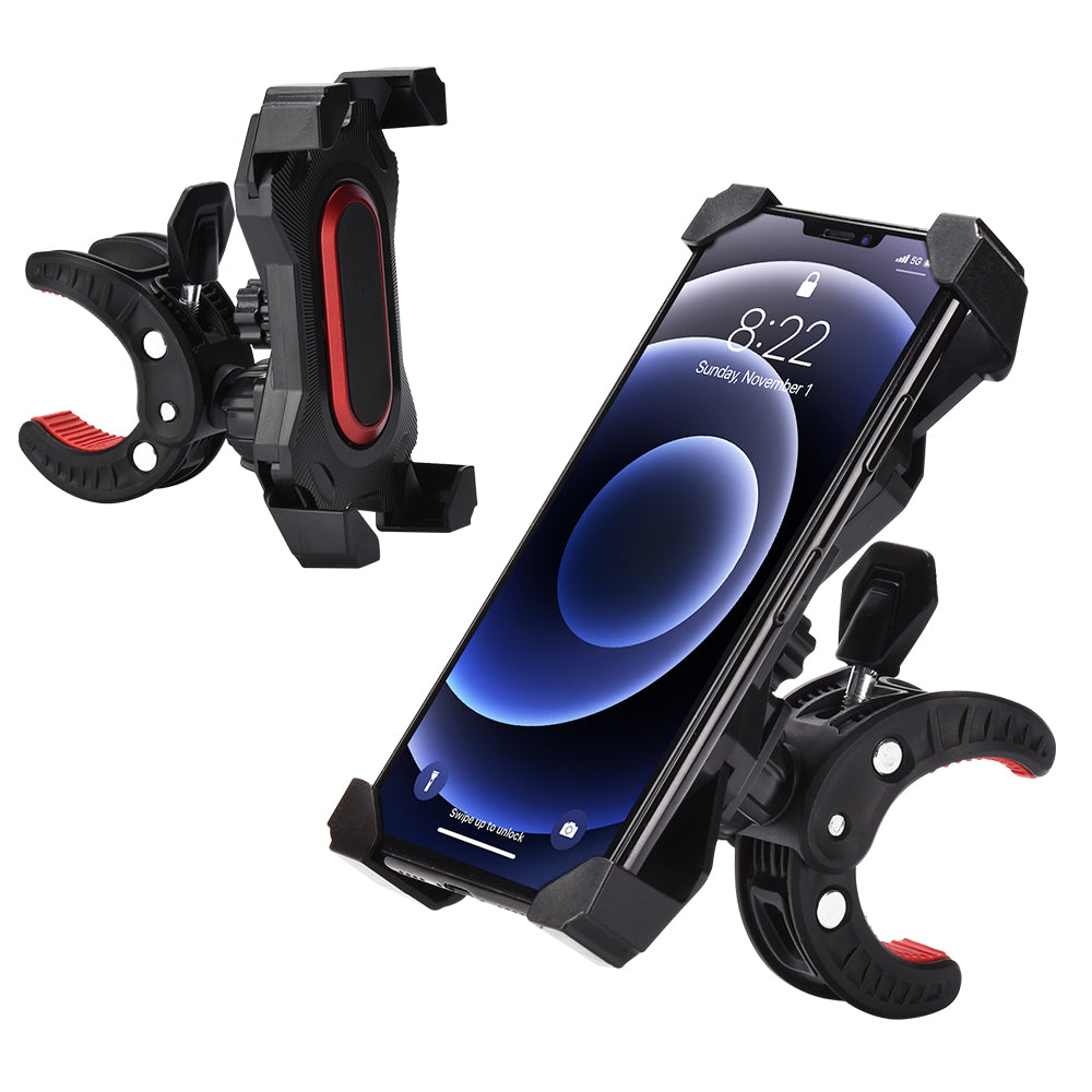 Universal Premium Quality Stylish Bicycle Motorcycle Phone Mount Holder - Black with Red Accent