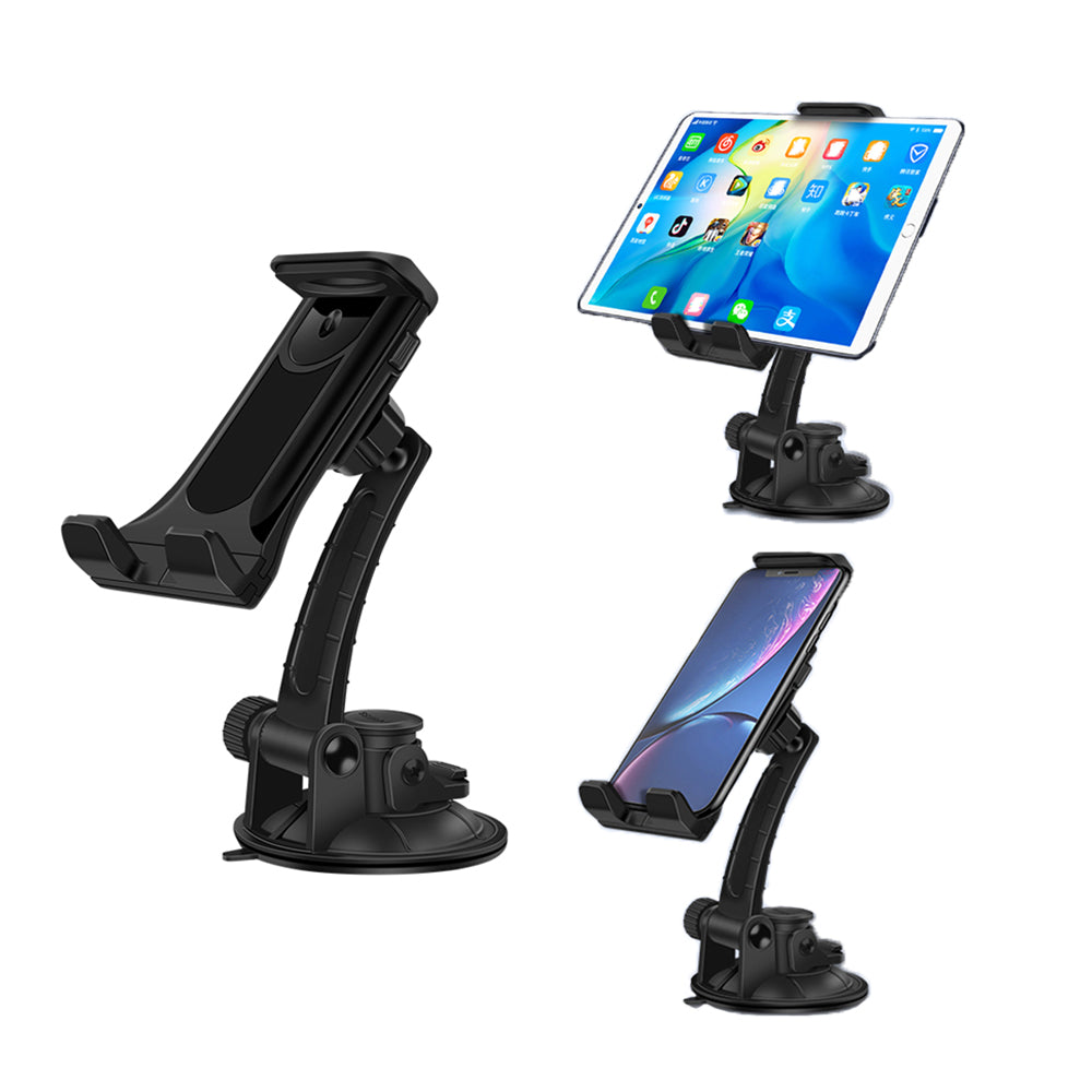 Universal Dashboard Suction Car Phone and Tablet Mount Holder with 360 Degree Rotation and Wide Extension Fit All Devices From 4.3" To 6" Sizes - Black