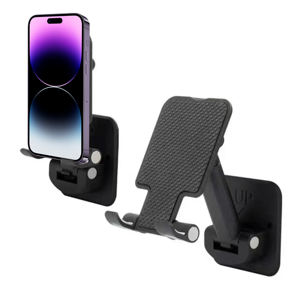 Universal Compact Wall Phone Mount with Strong Adhesive and Fully Retractable - Black