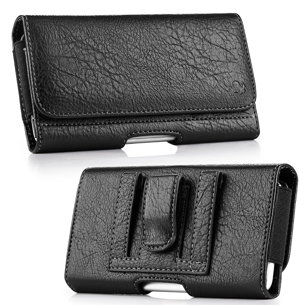 Luxmo Small Size 5 inch 5.75 x 3 x 0.5 Horizontal Universal Leather Pouch - Black
