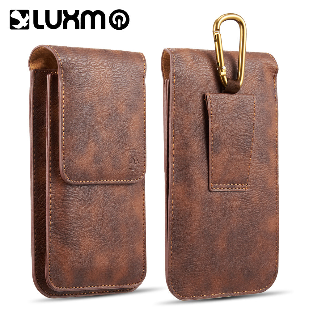 Luxmo Large Size 6.3 inch 6.75 x 3.75 x 0.75 Vertical Universal Leather Pouch - Brown