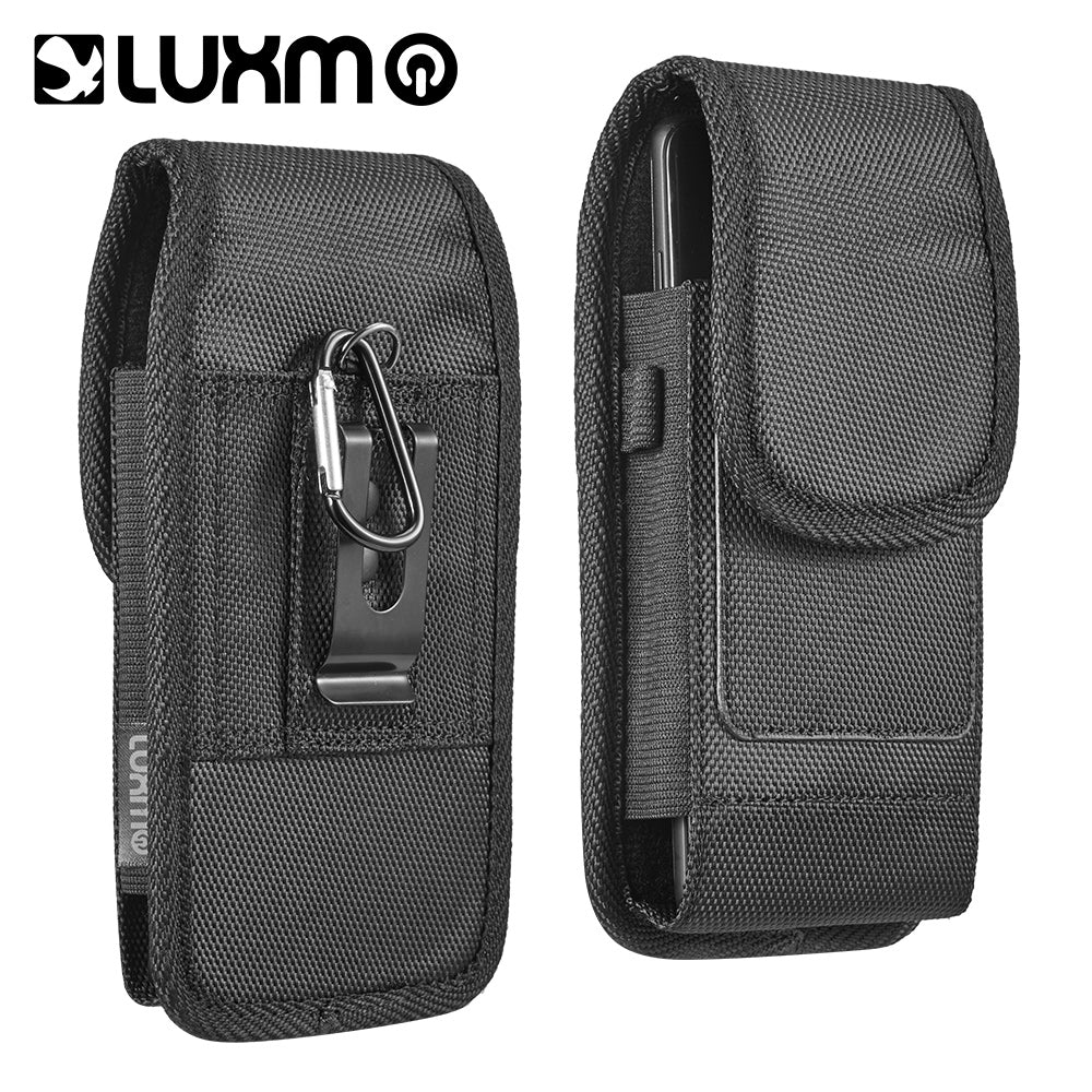 Luxmo Medium Size 5.5 inch 6.25 x 3.5 x 0.6 Vertical Universal Nylon Pouch with Dual Card Slots - Black