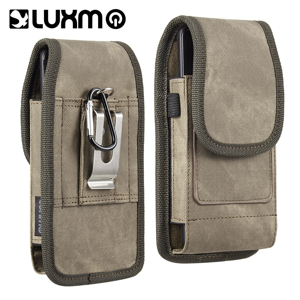 Luxmo Medium Size 5.5 inch 6.25 x 3.5 x 0.6 Vertical Universal Special Fabric Pouch with Dual Card Slots - Light Brown Denim Fabric