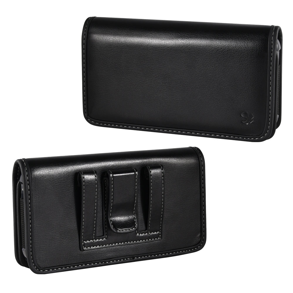 Luxmo Medium Size 5.8 inch Universal Horizontal Smooth Leather Pouch - Black