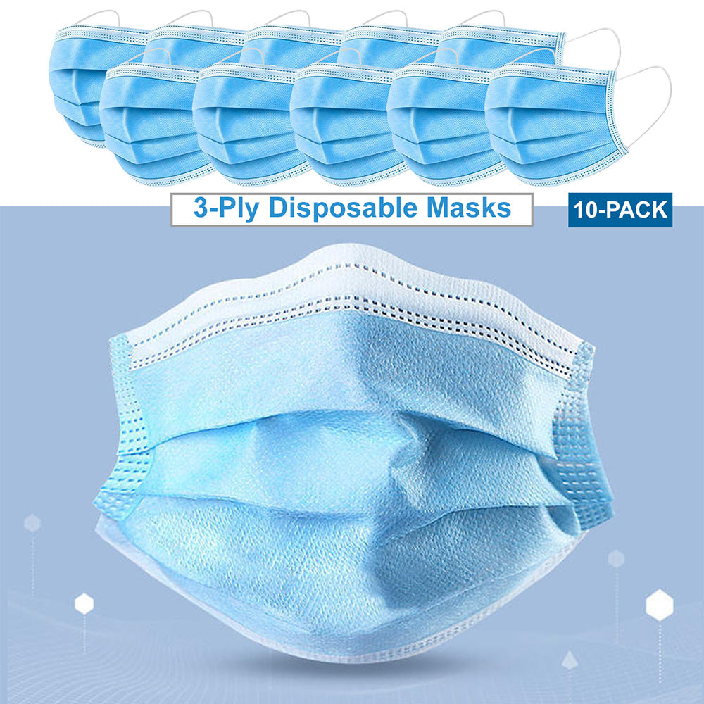 Three Layer Disposable Protective Mask Non Medical Use with Dust Protection - 10 Pack