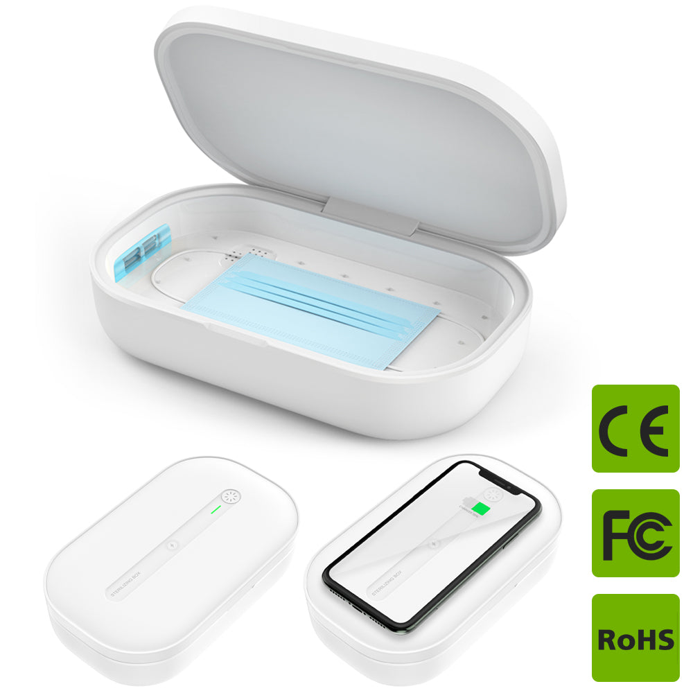 Smartphone Wireless Charging Sterilizing Sanitation Box Double Sterilization UV Light Disinfectant Kills 99.9% Germs and Aromatherapy Purification - White