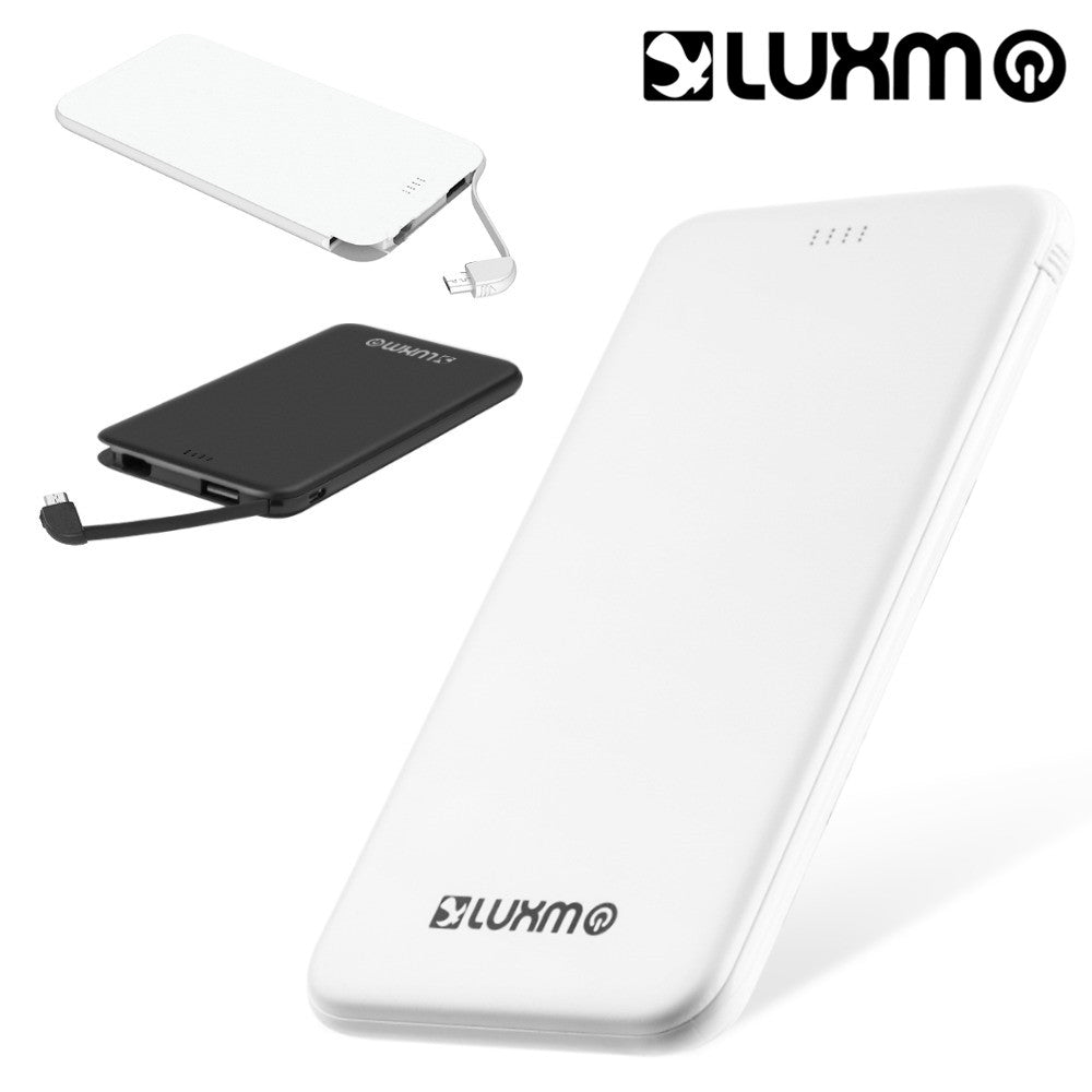 Universal Ultra Slim Charge 5000Mah External Power Bank with 2A Output and Built-In Type-C Cable - White