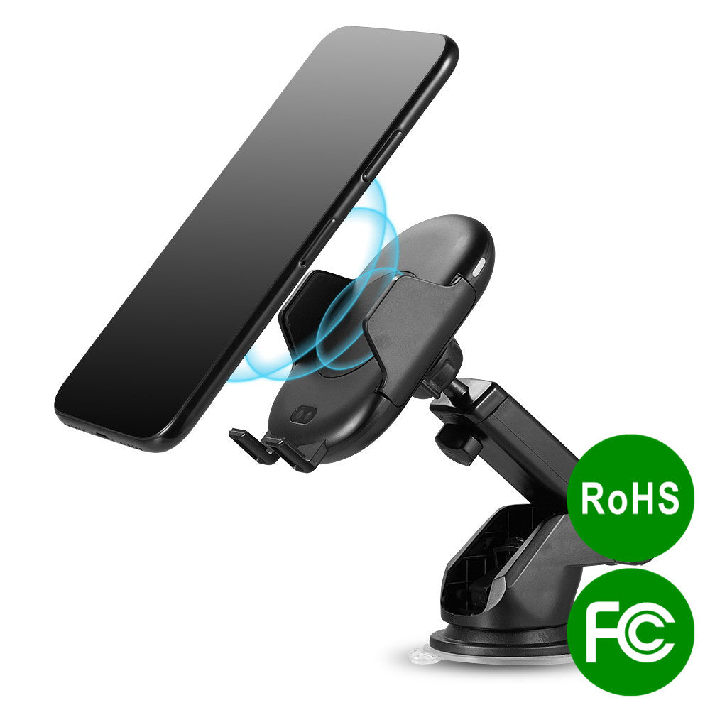 Wireless Charging Automatic Dashboard Car Mount with Infrared Motion Sensor Mechanical Holder - Black