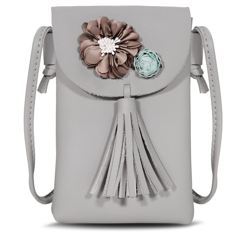 Universal Fashionably Chic Leather with Soft Lining Crossbodybag with 3D Flower Decor Two Large Compartments and Shoulder Strap - Light Grey