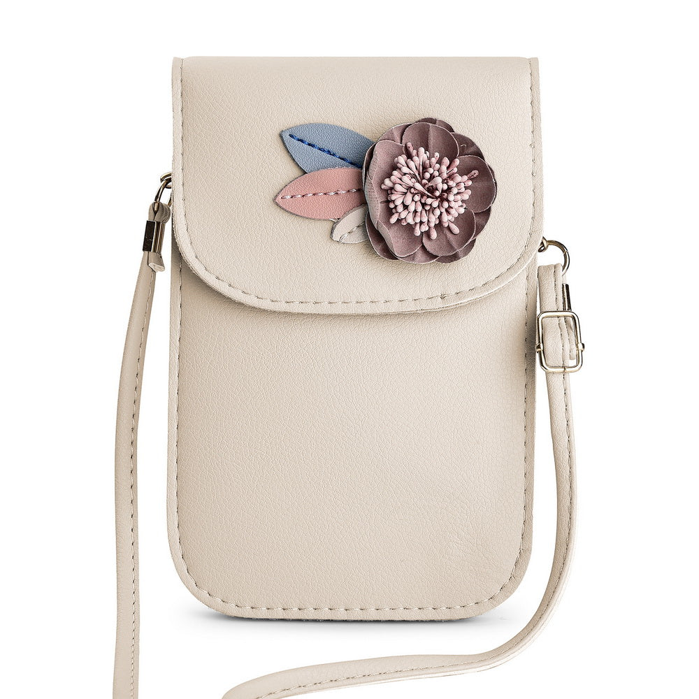 Universal Fashionably Chic Soft Leather Crossbody Bag with 3Dflower Decor Two Compartments and Shoulder Strap - Beige