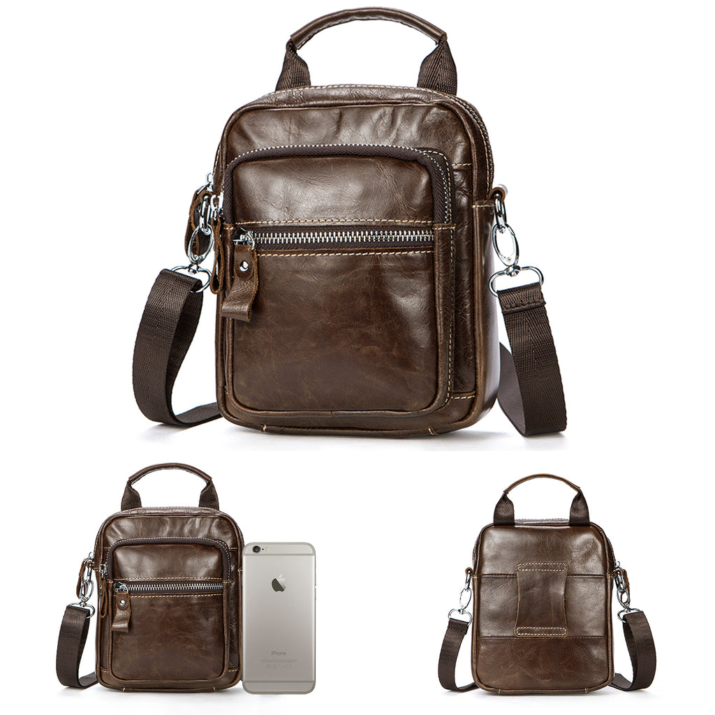 Premium Leather Crossbody Bag Shoulder Messenger Bag for Men Business Pack Wallet Phone Purse - Brown