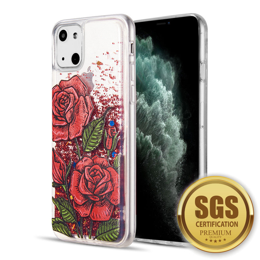 Apple iPhone 14 Case Slim Liquid Sparkle Flowing Glitter TPU - Red Roses