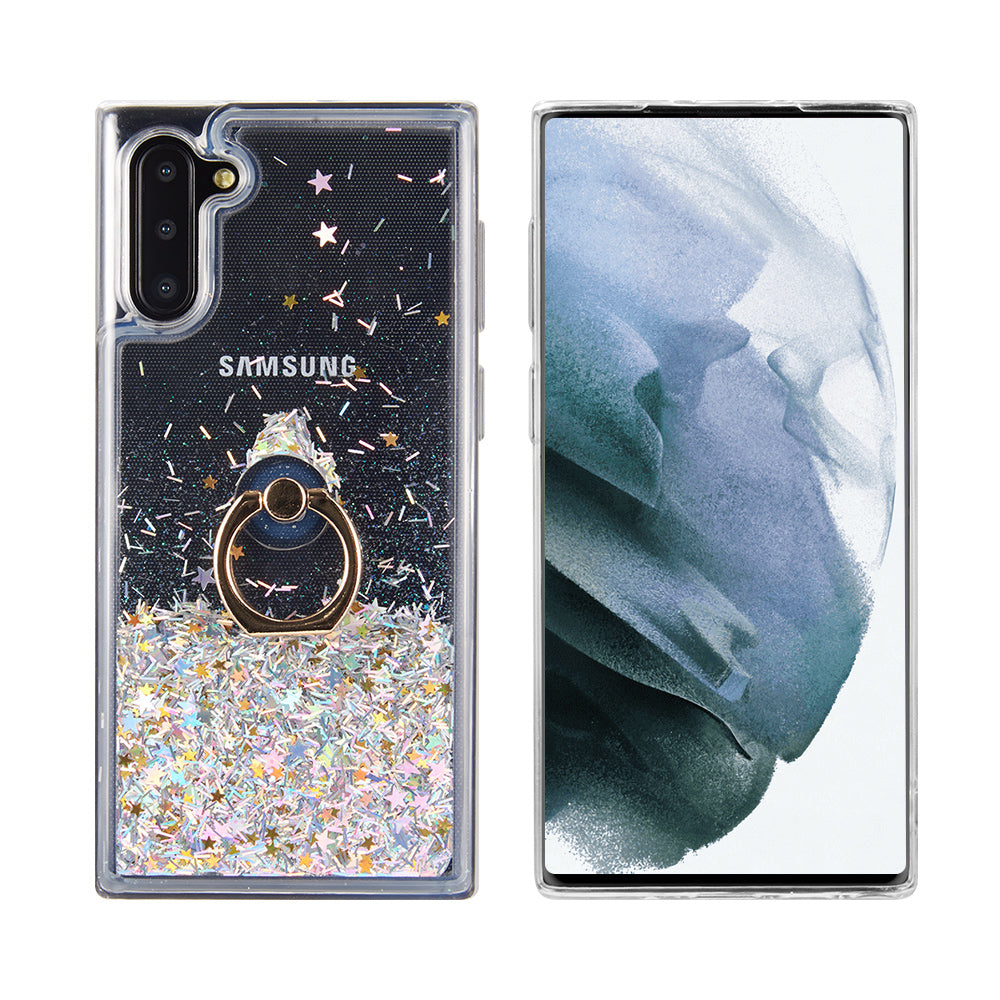 Samsung Galaxy S21 FE Case Slim Liquid Sparkle Flowing Glitter TPU with Ring Holder Kickstand - Silver
