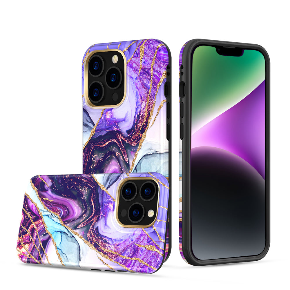 Apple iPhone 14 Pro Max Case Slim Eclipse Series Galaxy Marblewith Glitter - Purple Marble