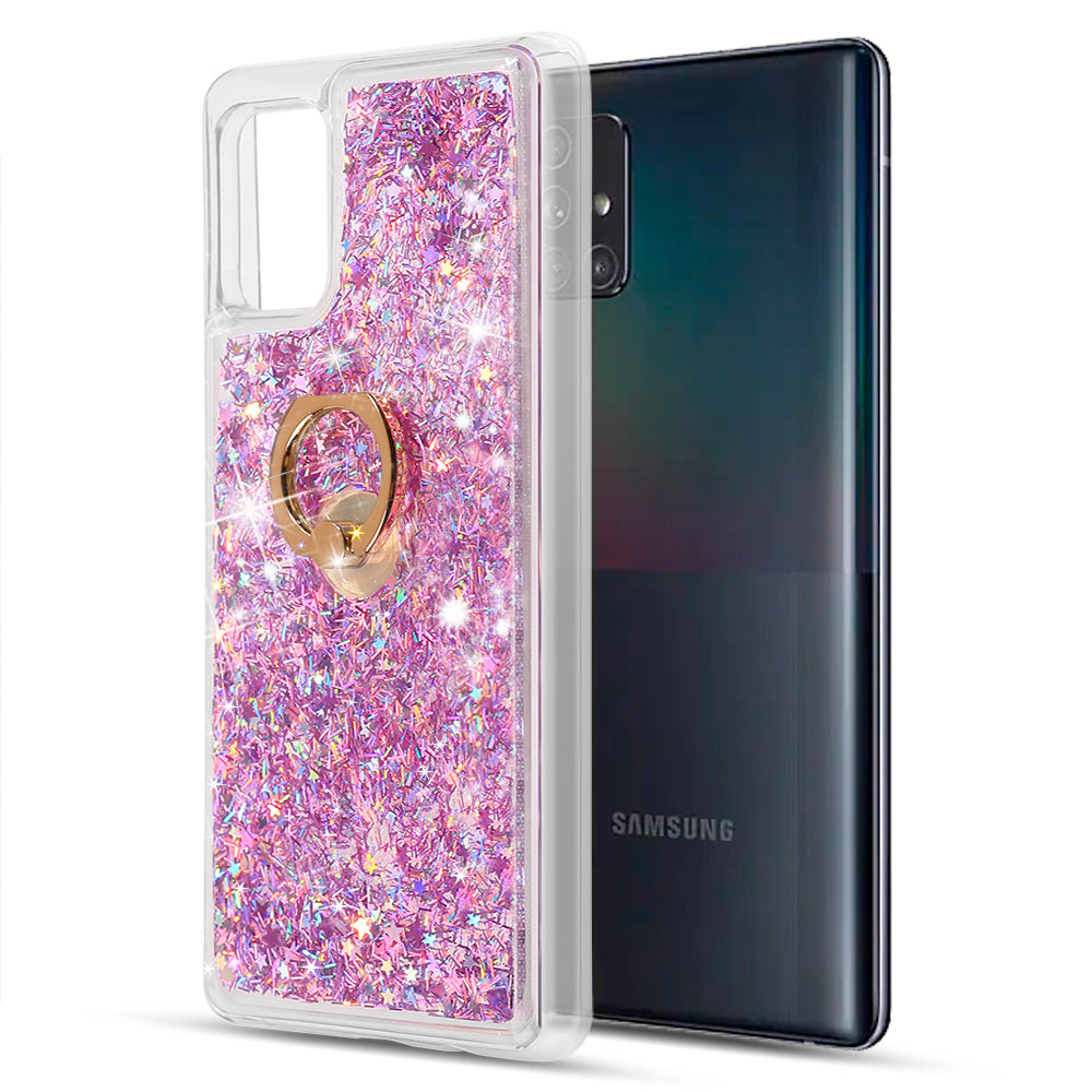 Samsung Galaxy A52 4G Case Slim Liquid Sparkle Flowing Glitter TPU with Ring Holder Kickstand - Pink / Purple