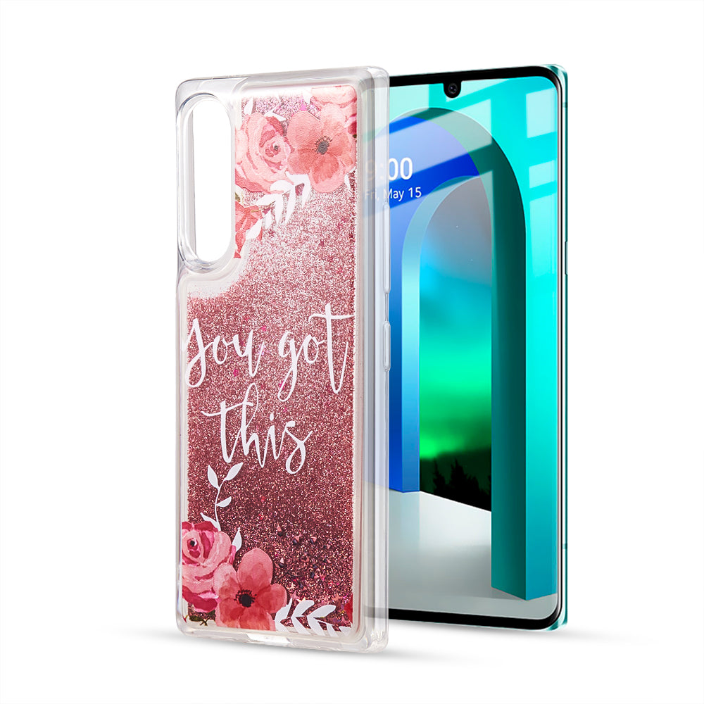 LG Velvet 5G Case Slim Liquid Sparkle Flowing Glitter TPU - Pink Flower