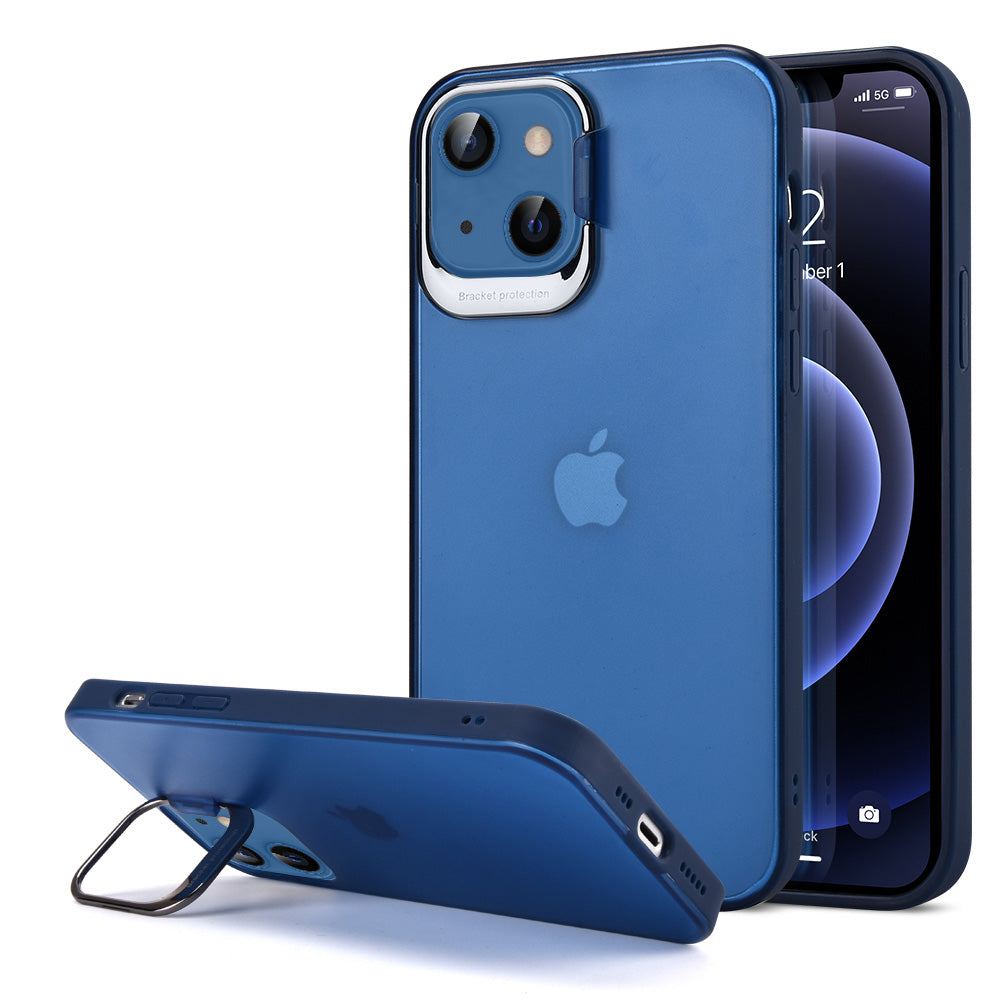 Apple iPhone 13 Case Slim Transparent with Frame Raised Camera Protection & Kickstand - Pacific Blue