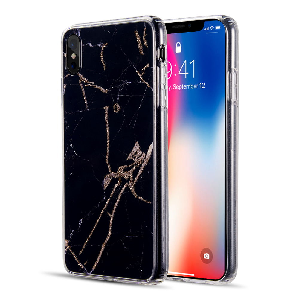 Apple iPhone XS Max Case Slim Glitter Marble Soft TPU - Black
