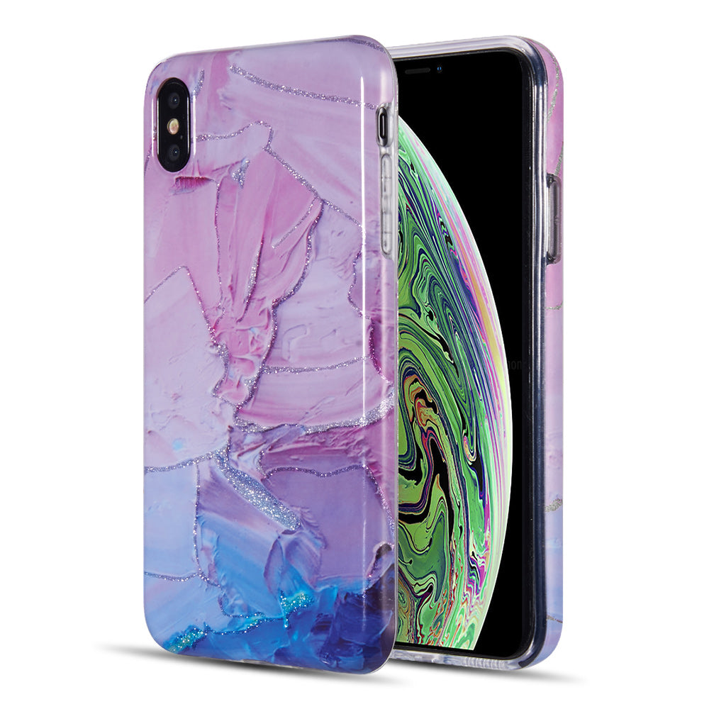 Apple iPhone XS Max Case Slim Art Marble TPU with Glitter - Magenta
