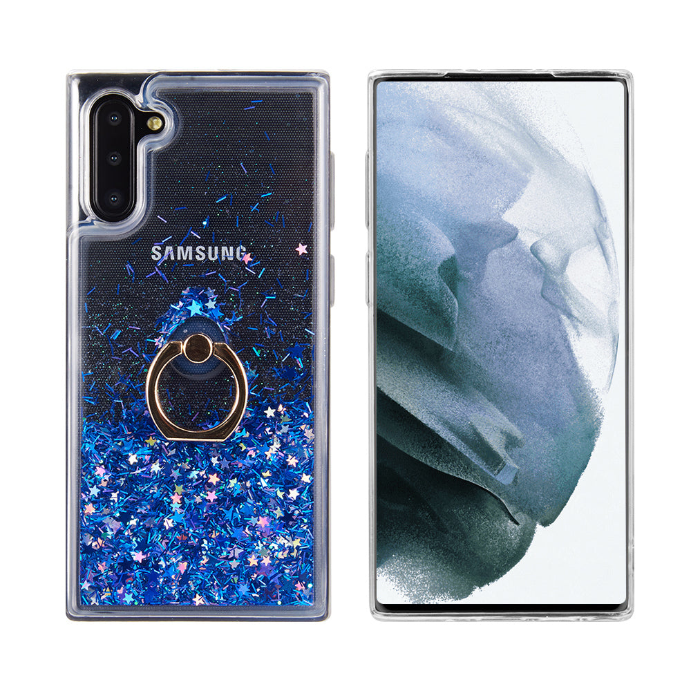 Samsung Galaxy S22 Case Slim Liquid Sparkle Flowing Glitter TPU with Ring Holder Kickstand - Blue