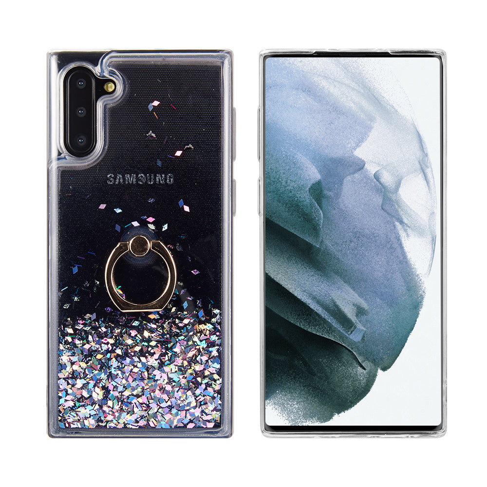 Samsung Galaxy S23 Plus Case Slim Liquid Sparkle Flowing Glitter TPU with Ring Holder Kickstand - Black
