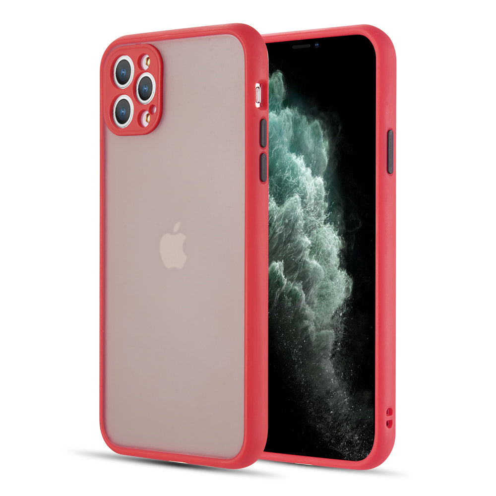 Apple iPhone 13 Pro Case Slim Frosted with Camera Lens Protector - Red + Black Buttons