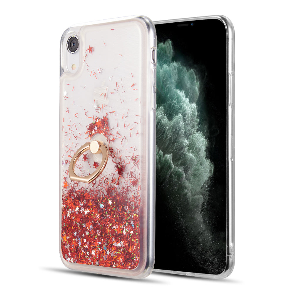 Apple iPhone XR Case Slim Liquid Sparkle Flowing Glitter TPU with Ring Holder Kickstand - Red