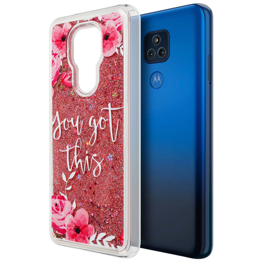 Motorola Moto G Play (2021) Case Slim Liquid Sparkle Flowing Glitter TPU - Pink Flower