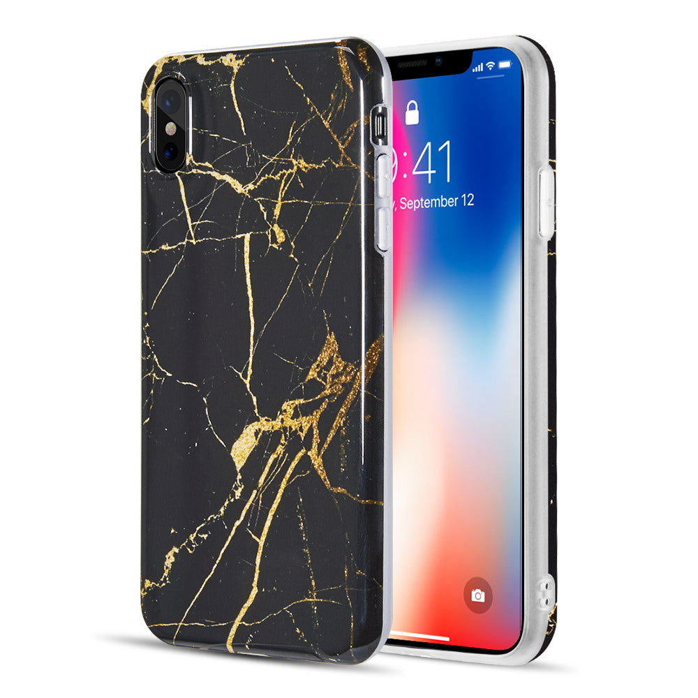 Apple iPhone XS Max Case Slim Marble Soft TPU - Black / Gold