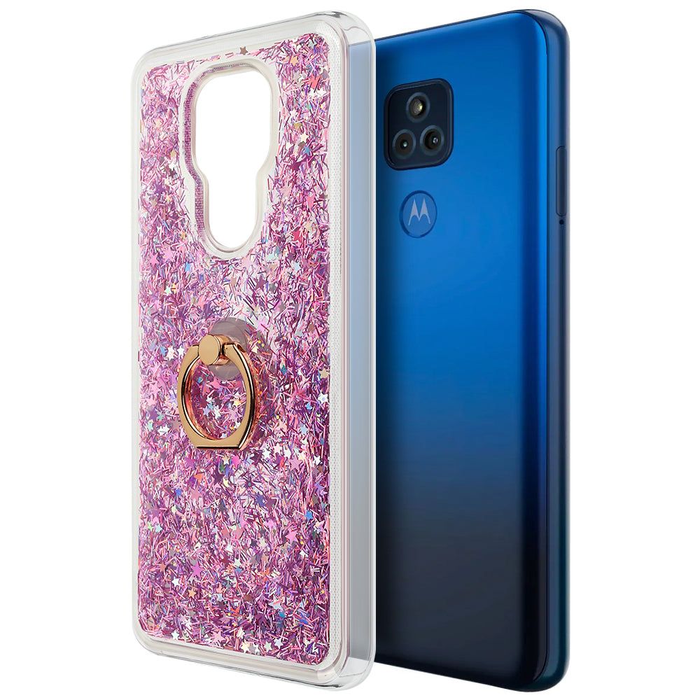 Motorola Moto G Play (2021) Case Slim Liquid Sparkle Flowing Glitter TPU with Ring Holder Kickstand - Pink / Purple