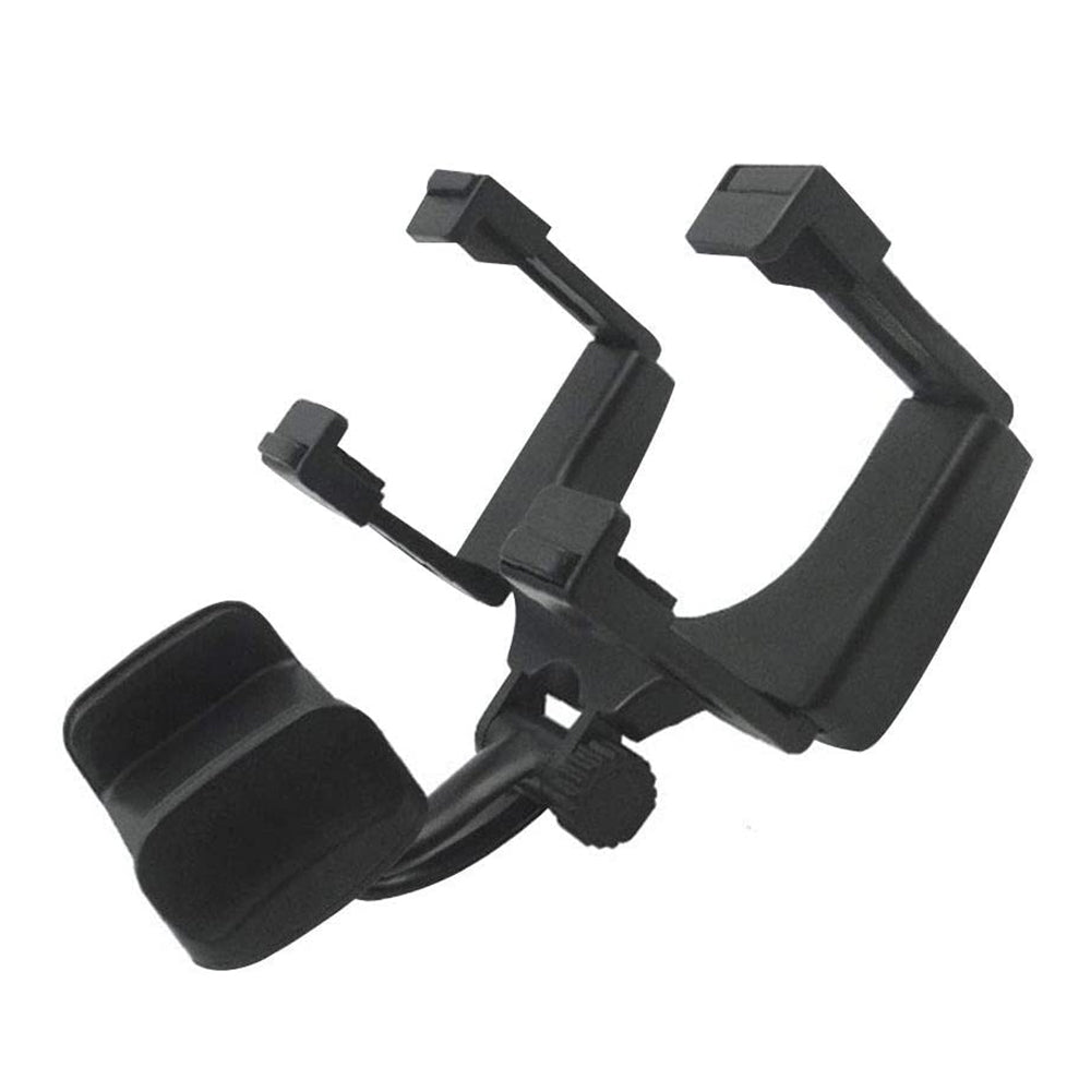 Universal Rear View Folding Mirror Car Phone Mount Holder with 360 Degree Rotation - Black